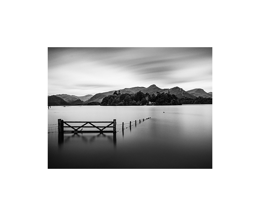 Derwentwater Lake Sunken Fence - Black and White
